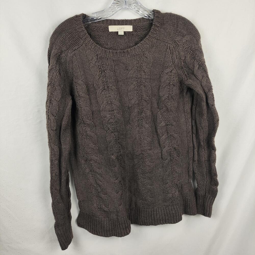 LOFT Sweater Womens XS Brown Cable Knit Crew Neck Long Sleeve Pullover Cozy